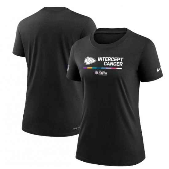Women Kansas City Chiefs 2022 Black Crucial Catch Performance T Shirt